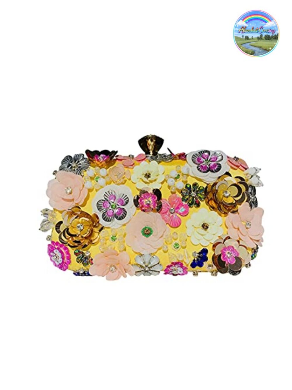 Floral Beaded Evening Clutch with Chain Strap & Wristlet